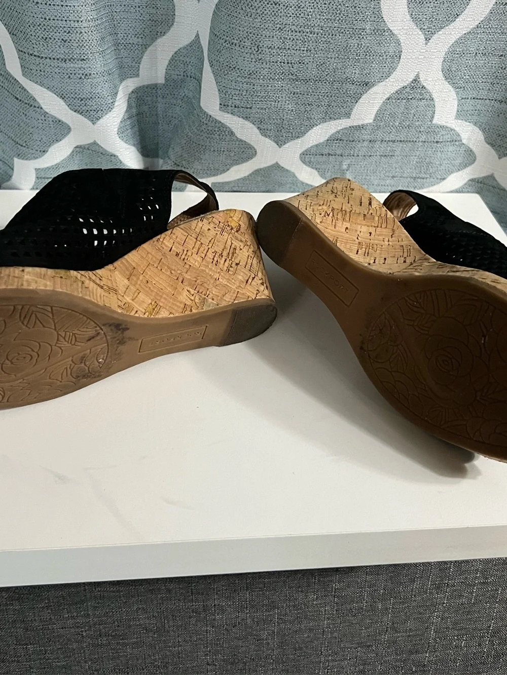 Rockport Black Perforated Slingback Wedge Sandals